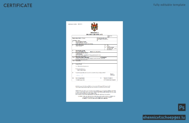 Moldauische Sterbeurkunde – Beispielansicht in Word und PDF